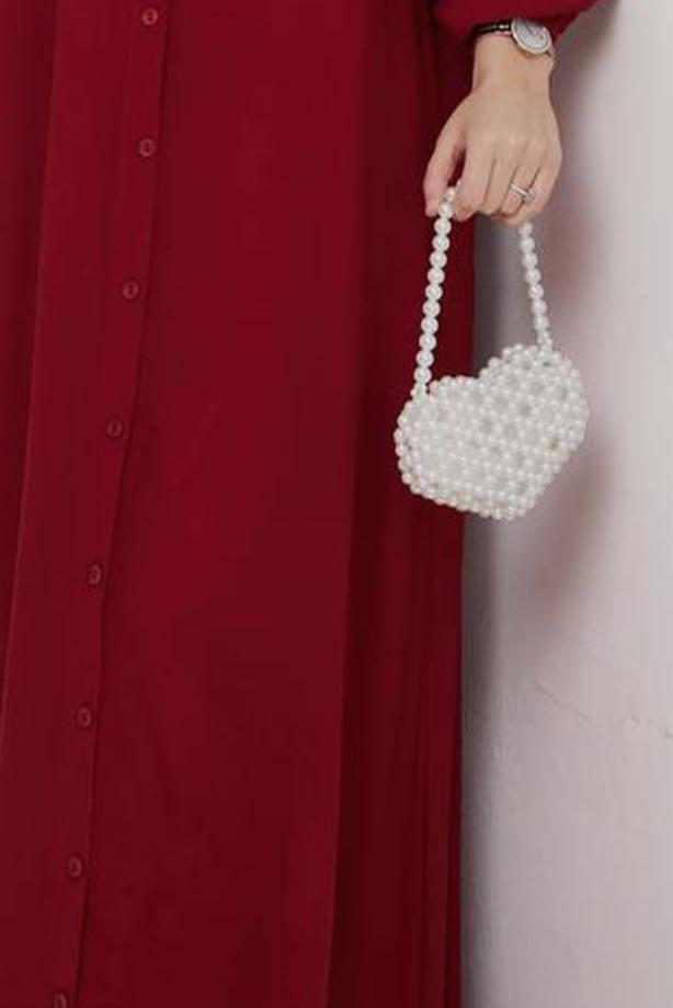 Vêtements hijab ROUGE BORDEAUX ROBE COL CHEMISE T 9988 - TRENDTESETTÜR