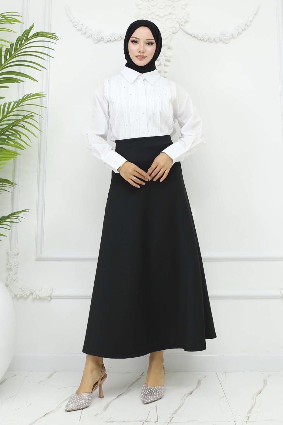 Tesettür giyim SİYAH ÇAN ETEK T 212
