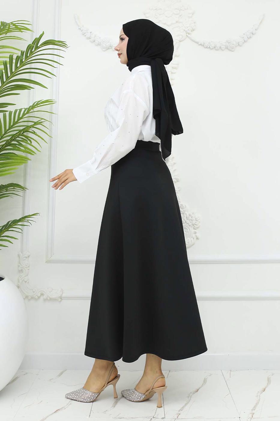 Tesettür giyim SİYAH ÇAN ETEK T 212