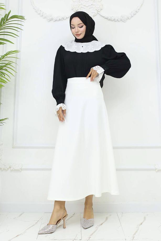 Tesettür giyim BEYAZ ÇAN ETEK T 212 - TRENDTESETTÜR