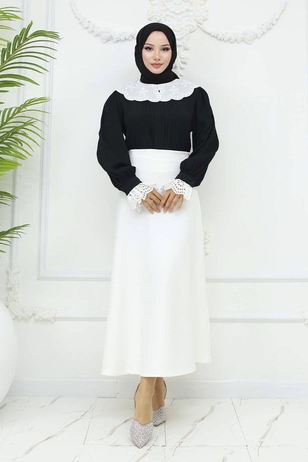 Tesettür giyim BEYAZ ÇAN ETEK T 212 - TRENDTESETTÜR