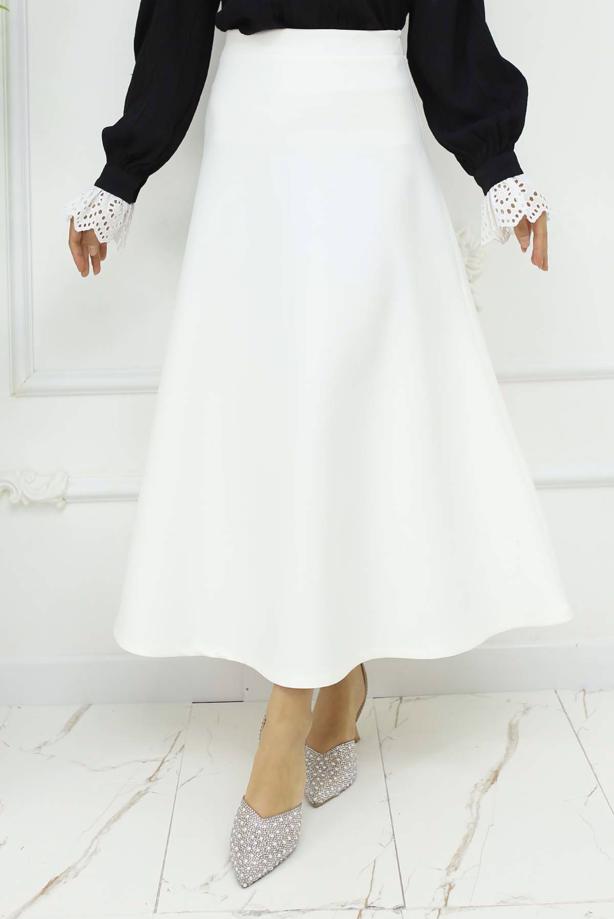 Tesettür giyim BEYAZ ÇAN ETEK T 212 - TRENDTESETTÜR