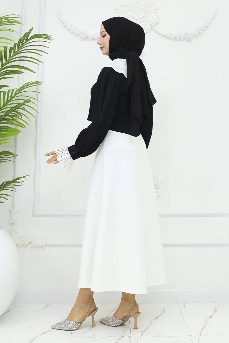 Tesettür giyim BEYAZ ÇAN ETEK T 212