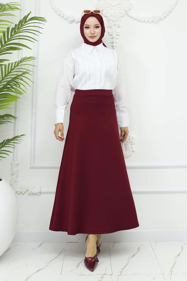 Tesettür giyim BORDO ÇAN ETEK T 212 - TRENDTESETTÜR