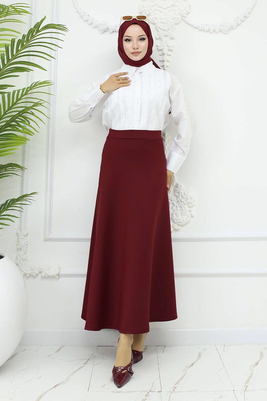 Tesettür giyim BORDO ÇAN ETEK T 212