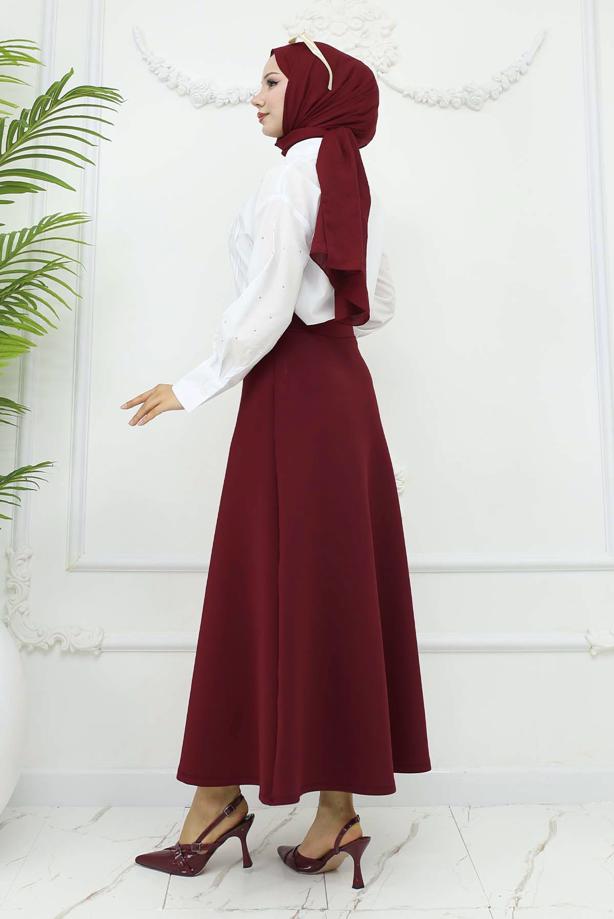 Tesettür giyim BORDO ÇAN ETEK T 212 - TRENDTESETTÜR