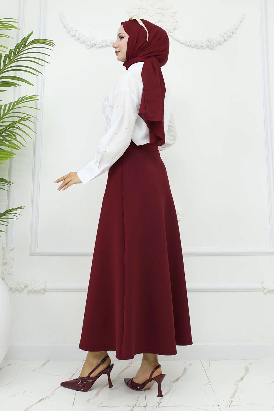 Tesettür giyim BORDO ÇAN ETEK T 212