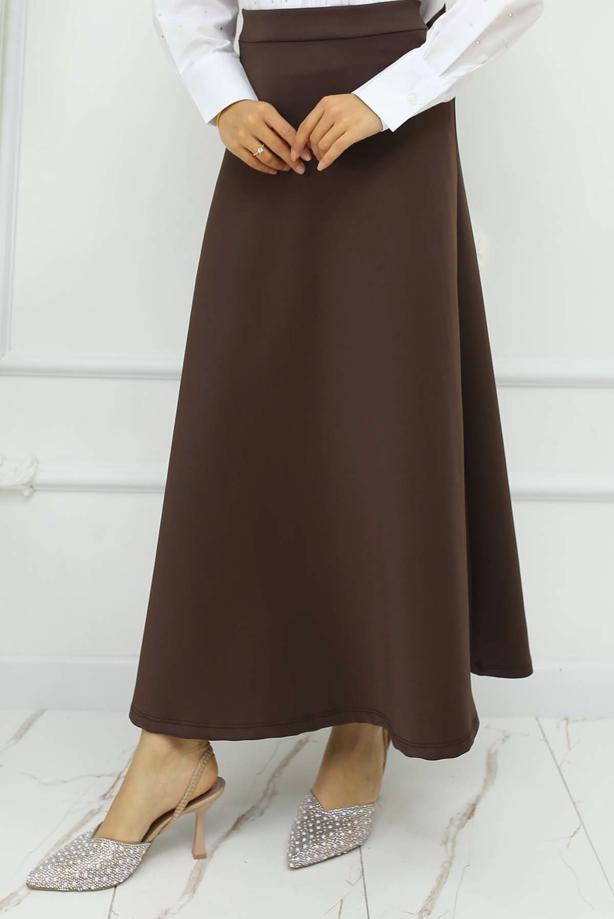 Tesettür giyim KAHVE ÇAN ETEK T 212 - TRENDTESETTÜR