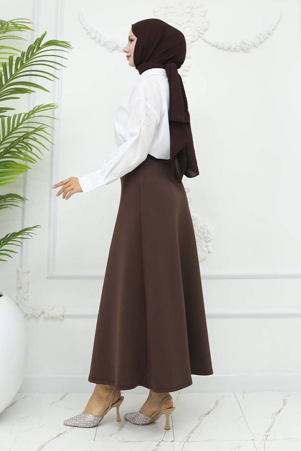 Tesettür giyim KAHVE ÇAN ETEK T 212 - TRENDTESETTÜR