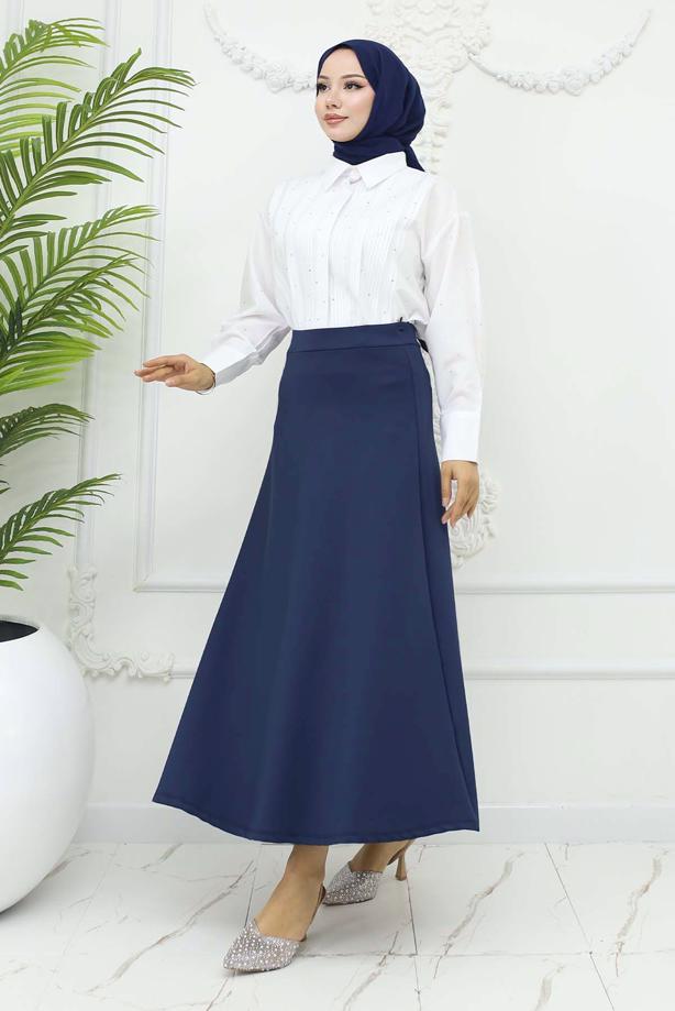 Tesettür giyim LACİVERT ÇAN ETEK T 212 - TRENDTESETTÜR