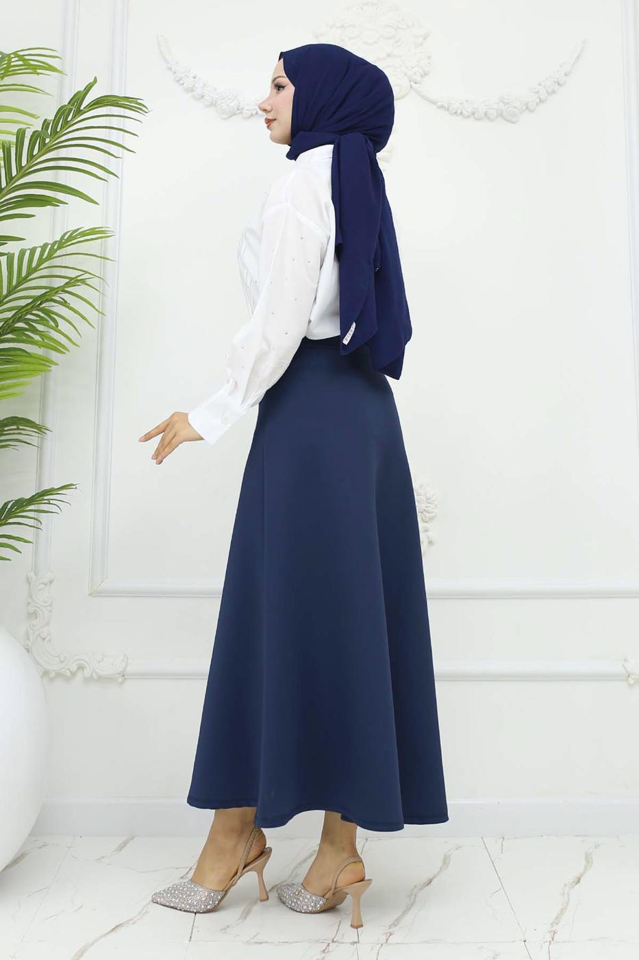 Tesettür giyim LACİVERT ÇAN ETEK T 212