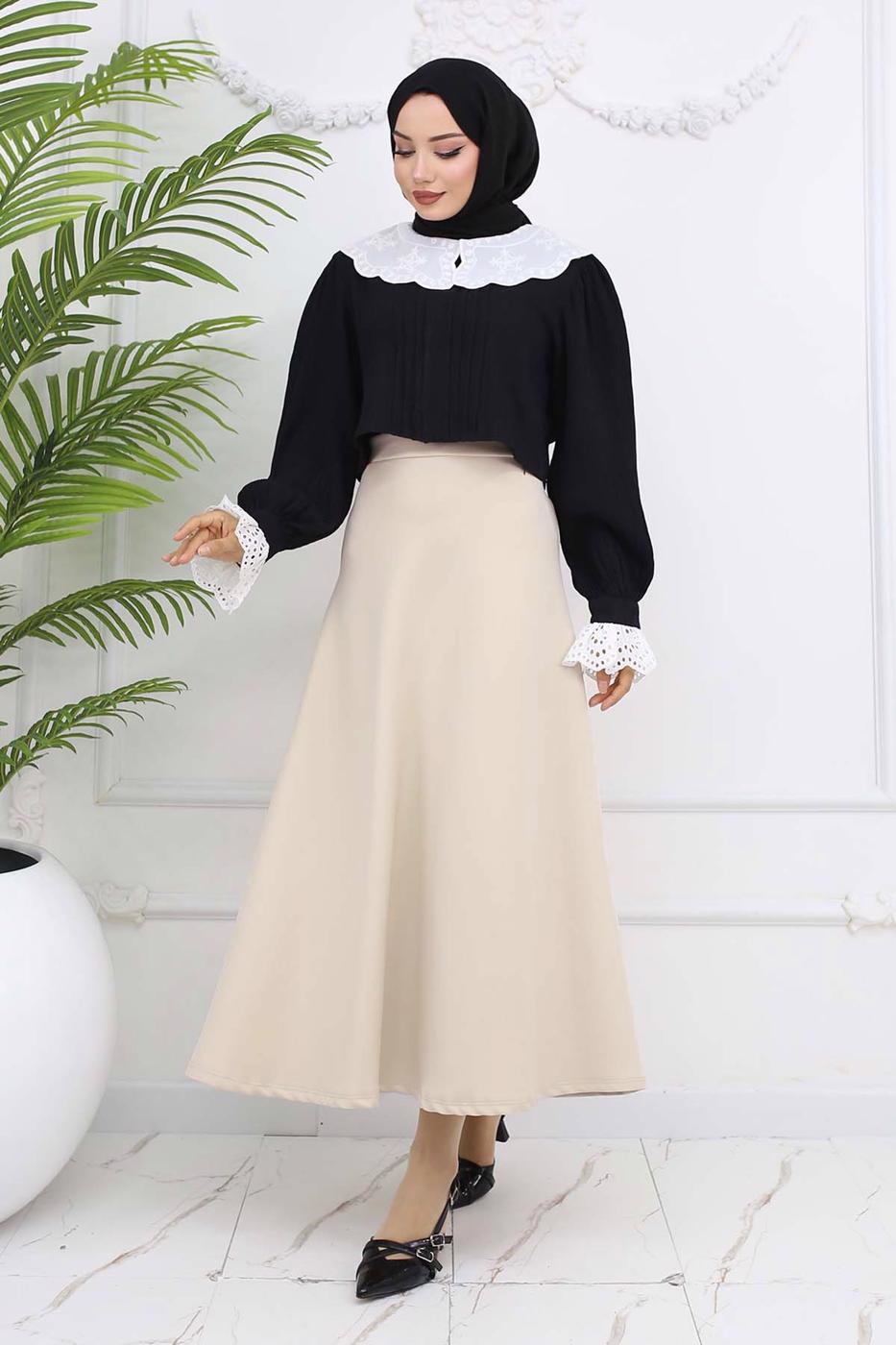 Tesettür giyim BEJ ÇAN ETEK T 212