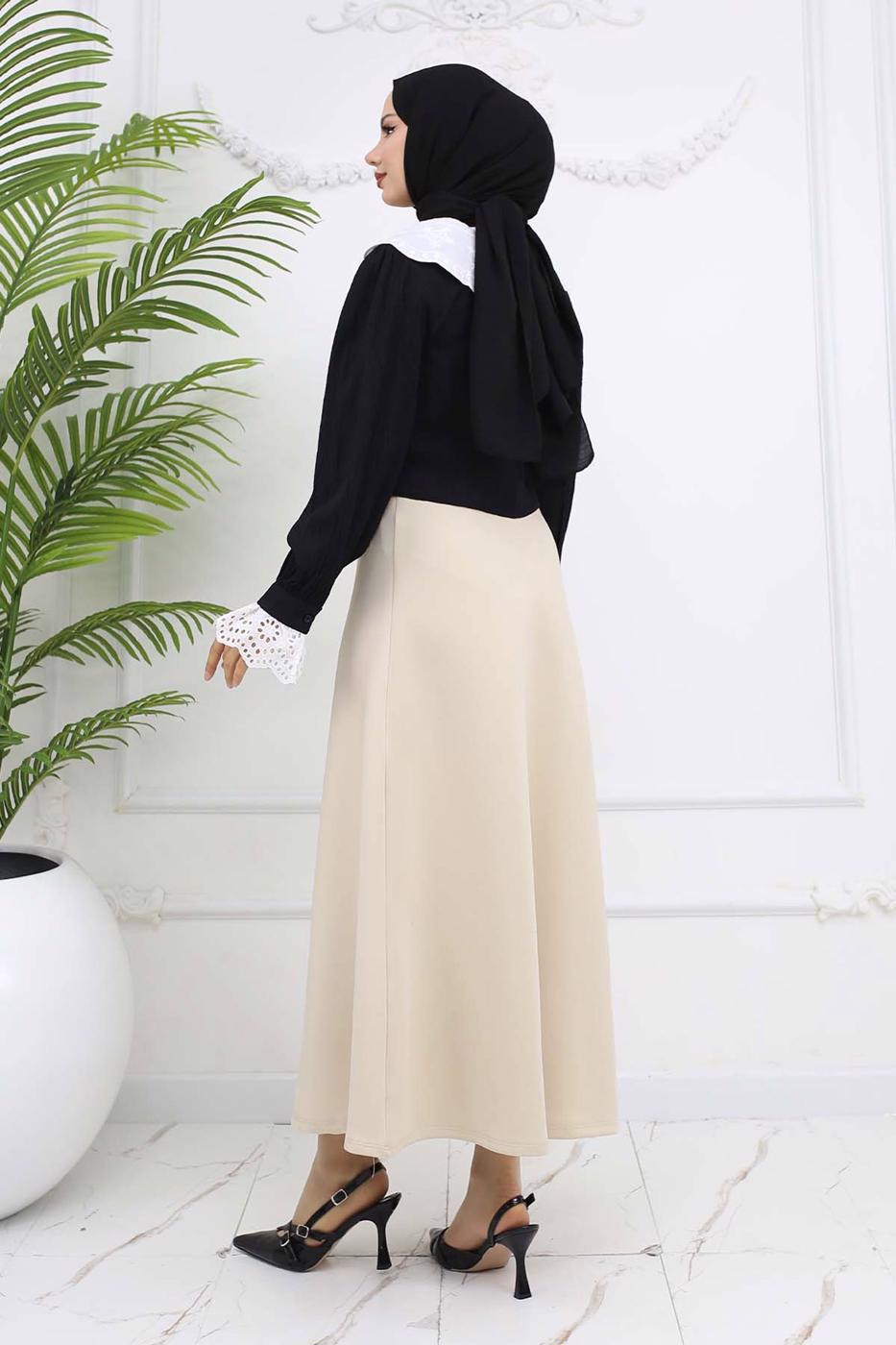 Tesettür giyim BEJ ÇAN ETEK T 212