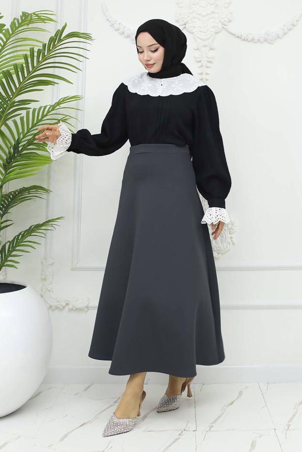 Tesettür giyim GRİ ÇAN ETEK T 212 - TRENDTESETTÜR