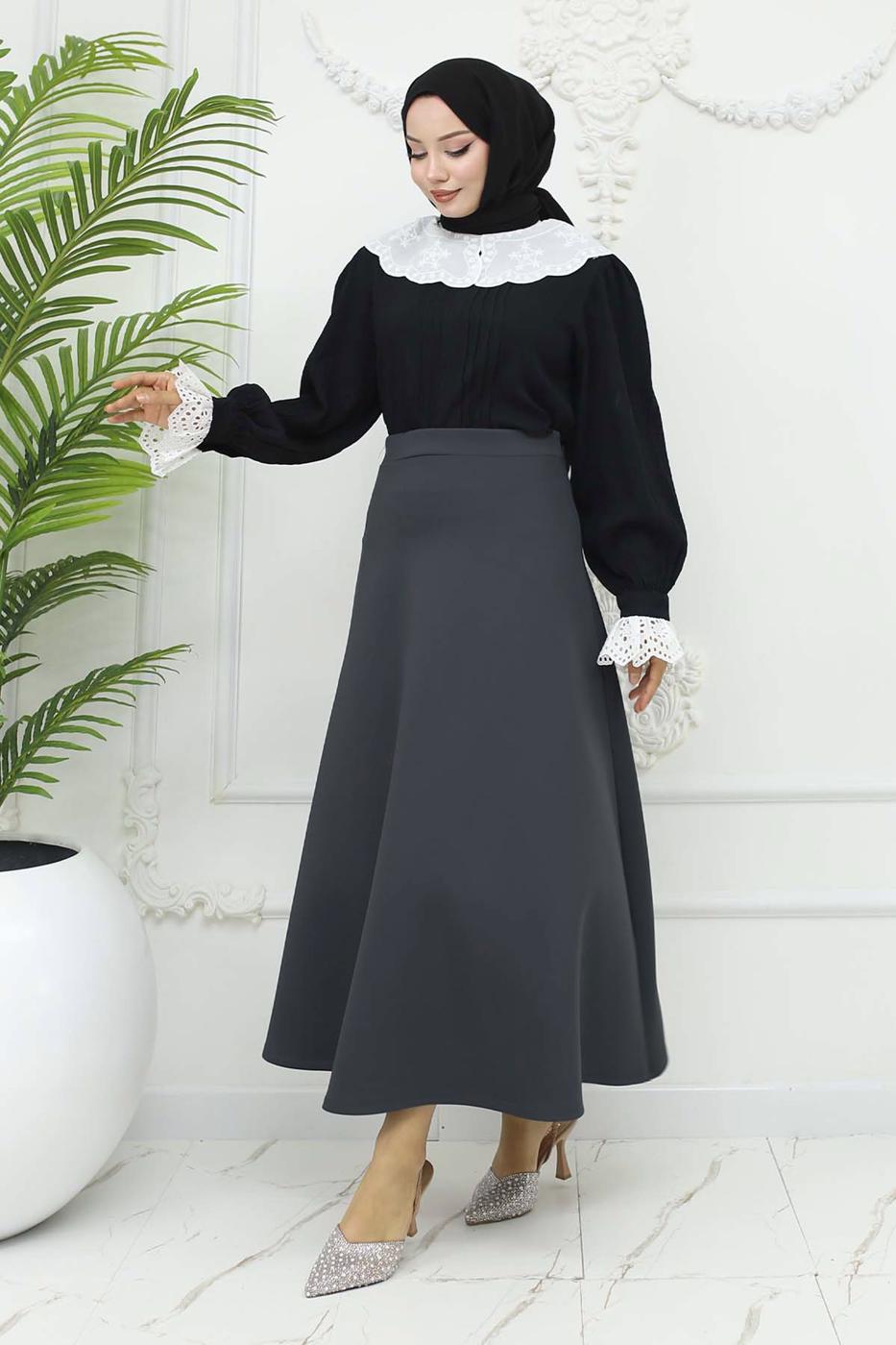 Tesettür giyim GRİ ÇAN ETEK T 212
