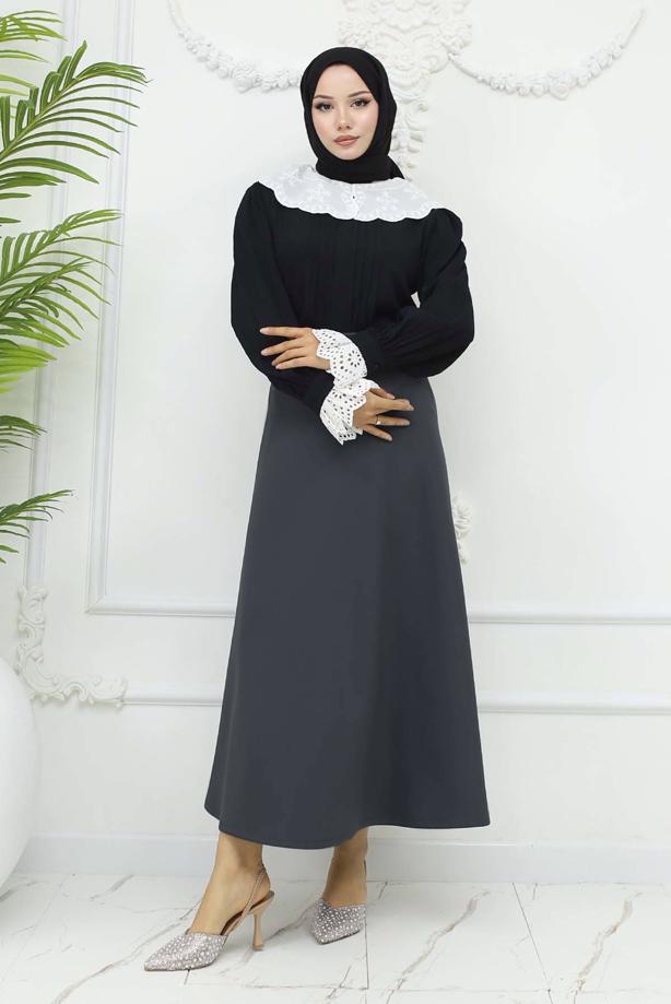 Tesettür giyim GRİ ÇAN ETEK T 212 - TRENDTESETTÜR