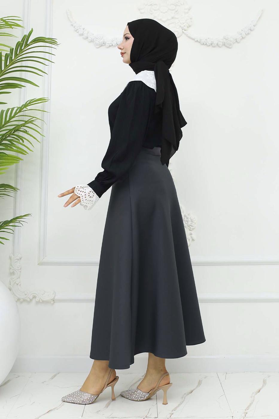 Tesettür giyim GRİ ÇAN ETEK T 212