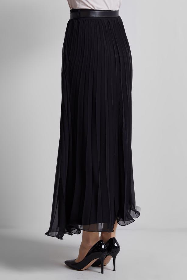 Tesettür giyim SİYAH KEMERLİ PİLİSELİ ETEK T 2026 - TRENDTESETTÜR