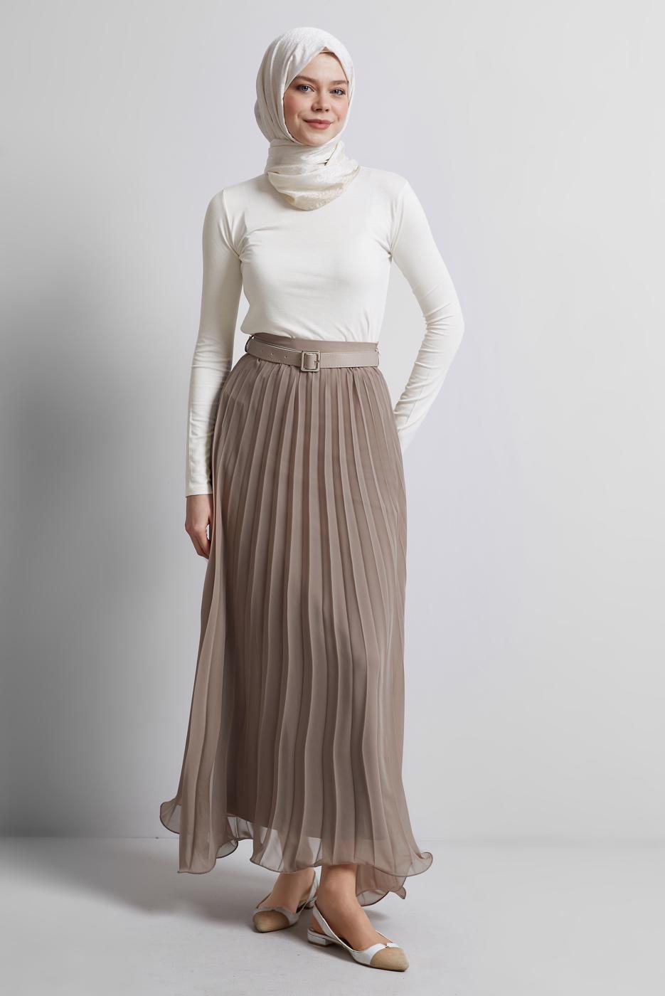 Vêtements hijab BEIGE JUPE PLISSÉE CEINTURÉE T 2026