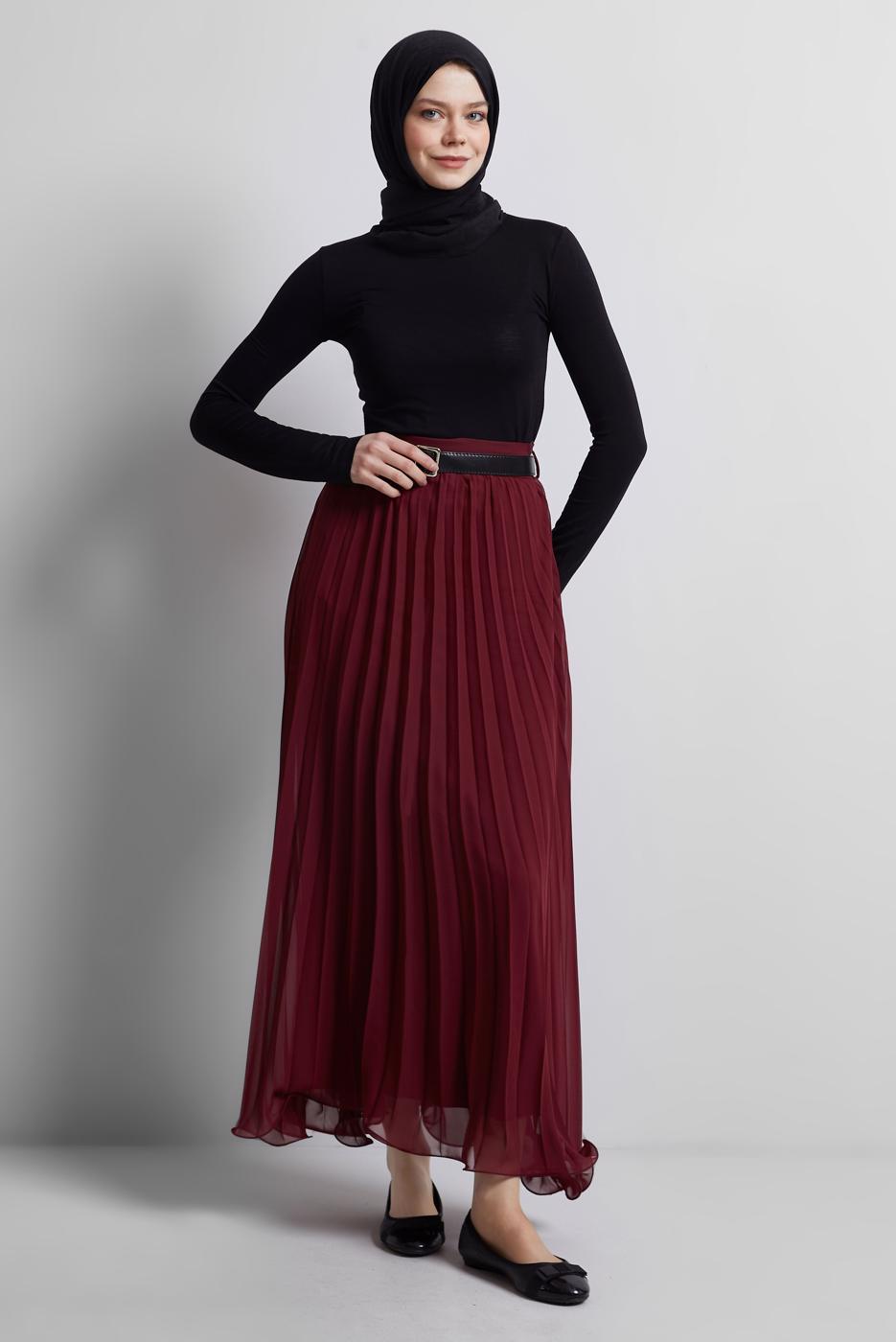 Vêtements hijab ROUGE BORDEAUX JUPE PLISSÉE CEINTURÉE T 2026