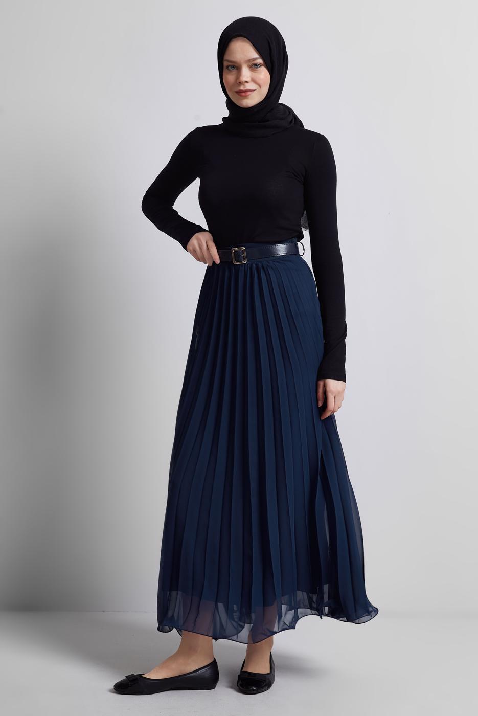 Vêtements hijab BLEU MARINE JUPE PLISSÉE CEINTURÉE T 2026