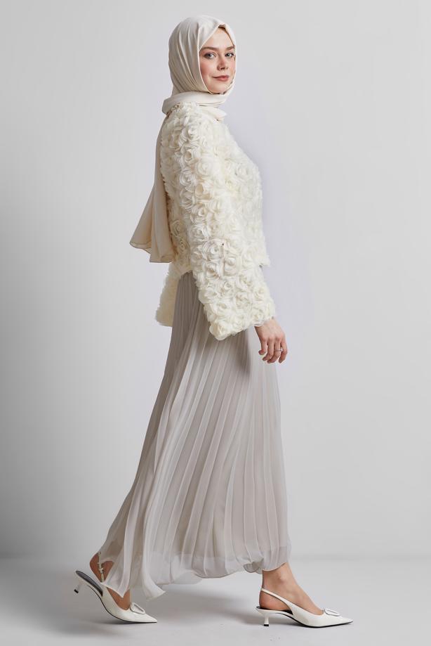 Tesettür giyim BEJ KEMERLİ PİLİSELİ ETEK T 2026 - TRENDTESETTÜR