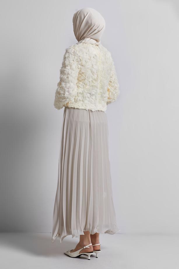 Tesettür giyim BEJ KEMERLİ PİLİSELİ ETEK T 2026 - TRENDTESETTÜR