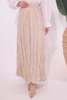 Tesettür giyim BEJ KRAŞLI UZUN ETEK T 2184