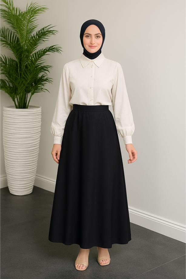 Tesettür giyim SİYAH SATEN ETEK T 8616 - TRENDTESETTÜR