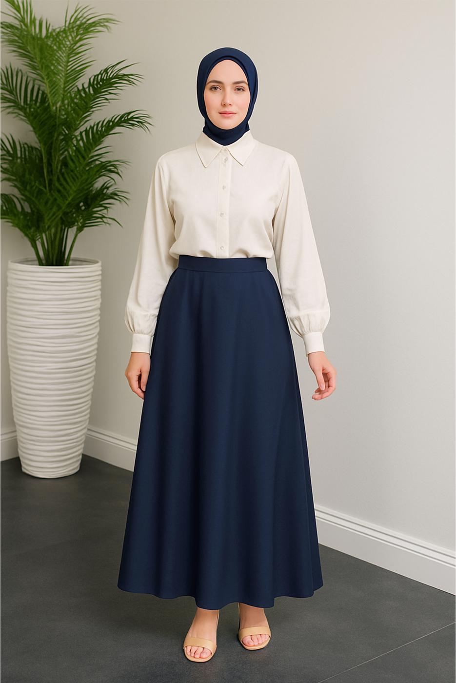 Tesettür giyim LACİVERT SATEN ETEK T 8616