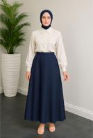 Tesettür giyim LACİVERT SATEN ETEK T 8616