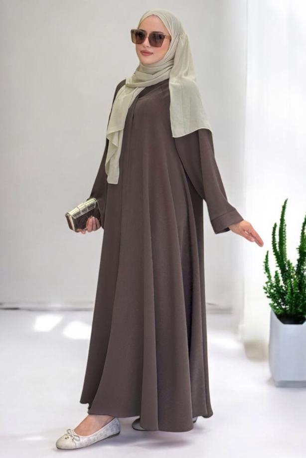Tesettür giyim KAHVE SALAŞ FERACE T 02007 - TRENDTESETTÜR