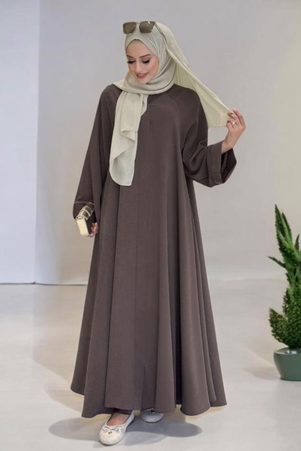 Tesettür giyim KAHVE SALAŞ FERACE T 02007 - TRENDTESETTÜR