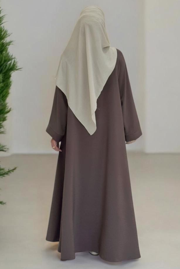 Tesettür giyim KAHVE SALAŞ FERACE T 02007 - TRENDTESETTÜR