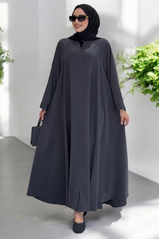 Tesettür giyim GRİ SALAŞ FERACE T 02007 - TRENDTESETTÜR