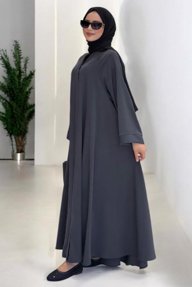 Tesettür giyim GRİ SALAŞ FERACE T 02007 - TRENDTESETTÜR