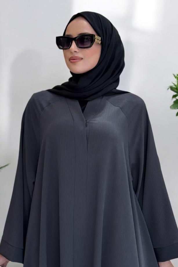 Tesettür giyim GRİ SALAŞ FERACE T 02007 - TRENDTESETTÜR