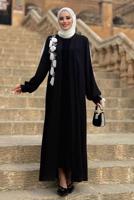 Tesettür giyim SİYAH ÇİÇEK İŞLEMELİ ABAYA T 4193