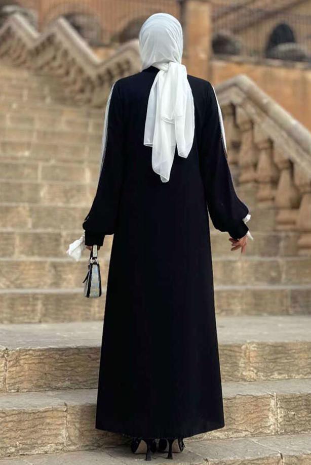Tesettür giyim SİYAH ÇİÇEK İŞLEMELİ ABAYA T 4193 - TRENDTESETTÜR