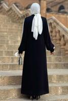 Tesettür giyim SİYAH ÇİÇEK İŞLEMELİ ABAYA T 4193