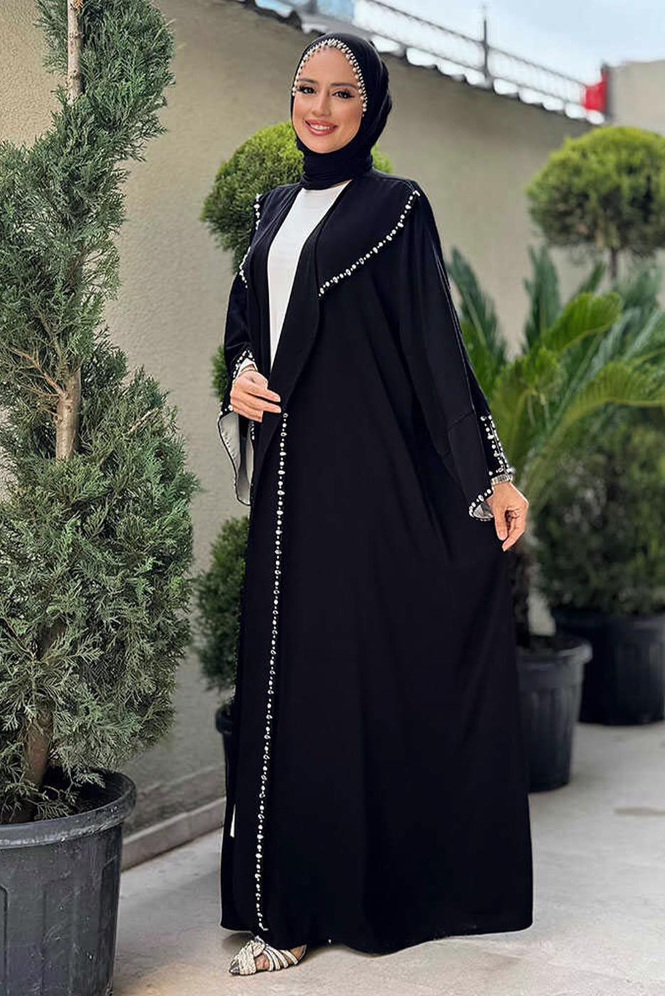 Tesettür giyim SİYAH TAŞ DETAYLI ABAYA T 70007