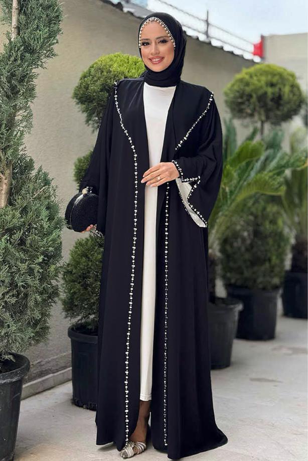 Tesettür giyim SİYAH TAŞ DETAYLI ABAYA T 70007 - TRENDTESETTÜR