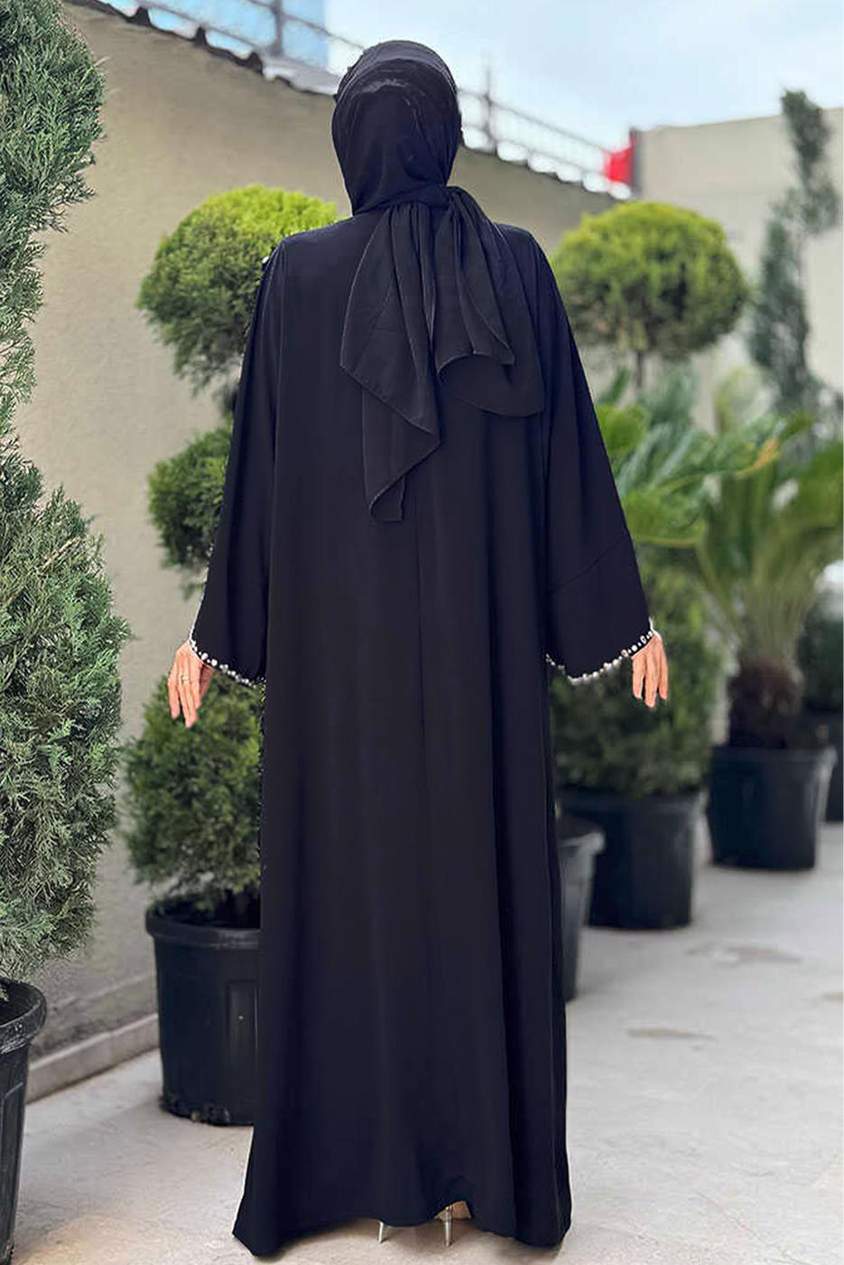 Tesettür giyim SİYAH TAŞ DETAYLI ABAYA T 70007