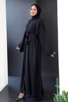 Vêtements hijab NOIR ABAYA CEINTURÉE T 71007