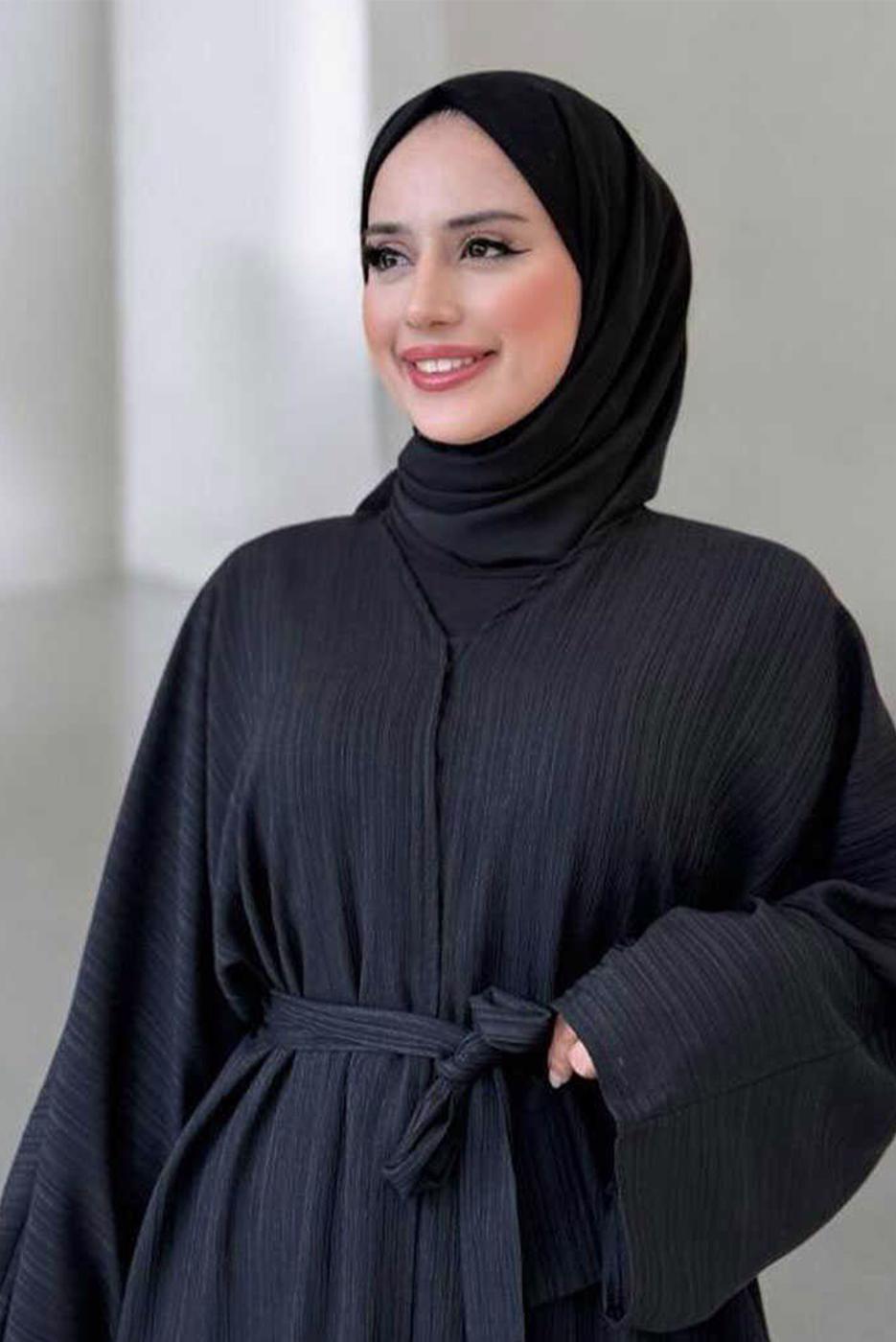 Vêtements hijab NOIR ABAYA CEINTURÉE T 71007