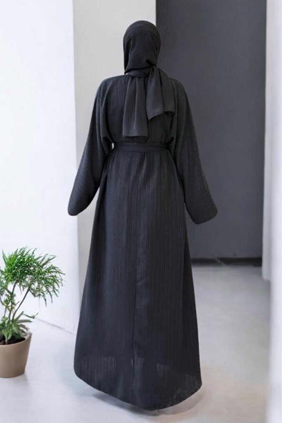 Vêtements hijab NOIR ABAYA CEINTURÉE T 71007