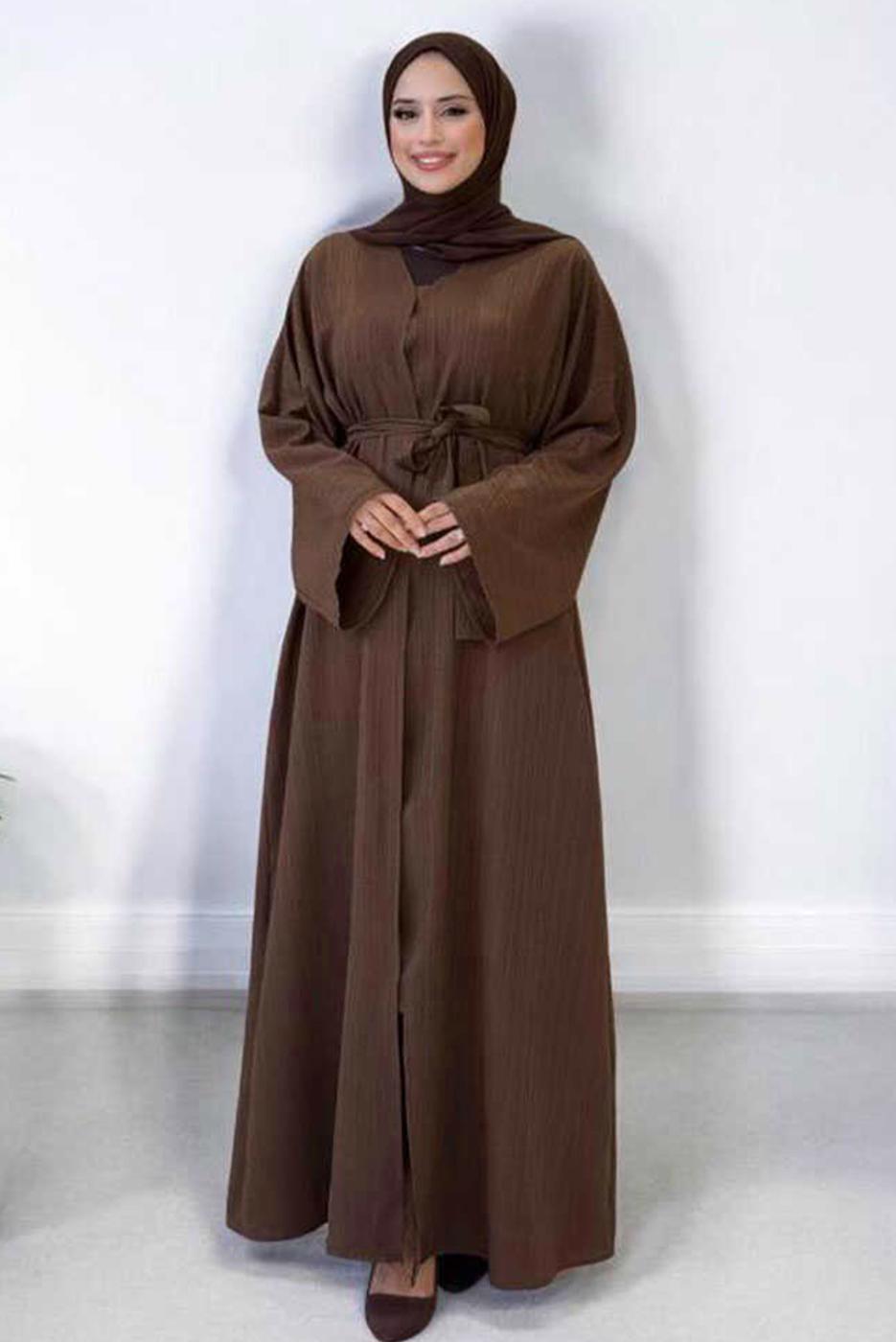 Vêtements hijab BRUN ABAYA CEINTURÉE T 71007