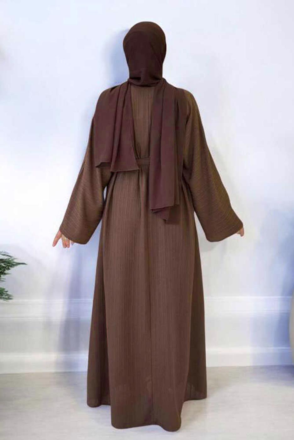 Vêtements hijab BRUN ABAYA CEINTURÉE T 71007