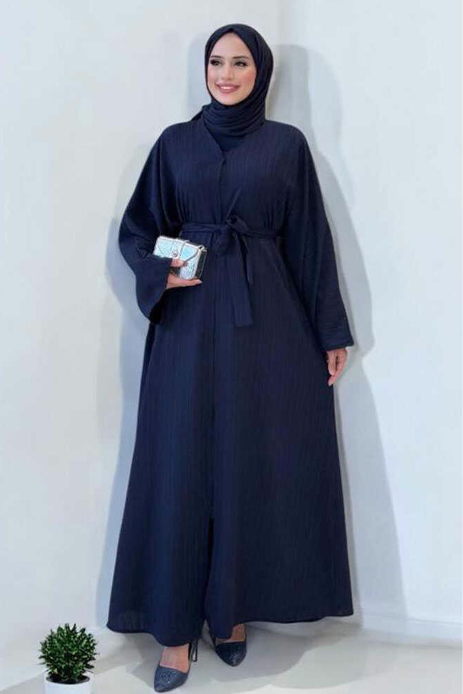 Vêtements hijab BLEU MARINE ABAYA CEINTURÉE T 71007