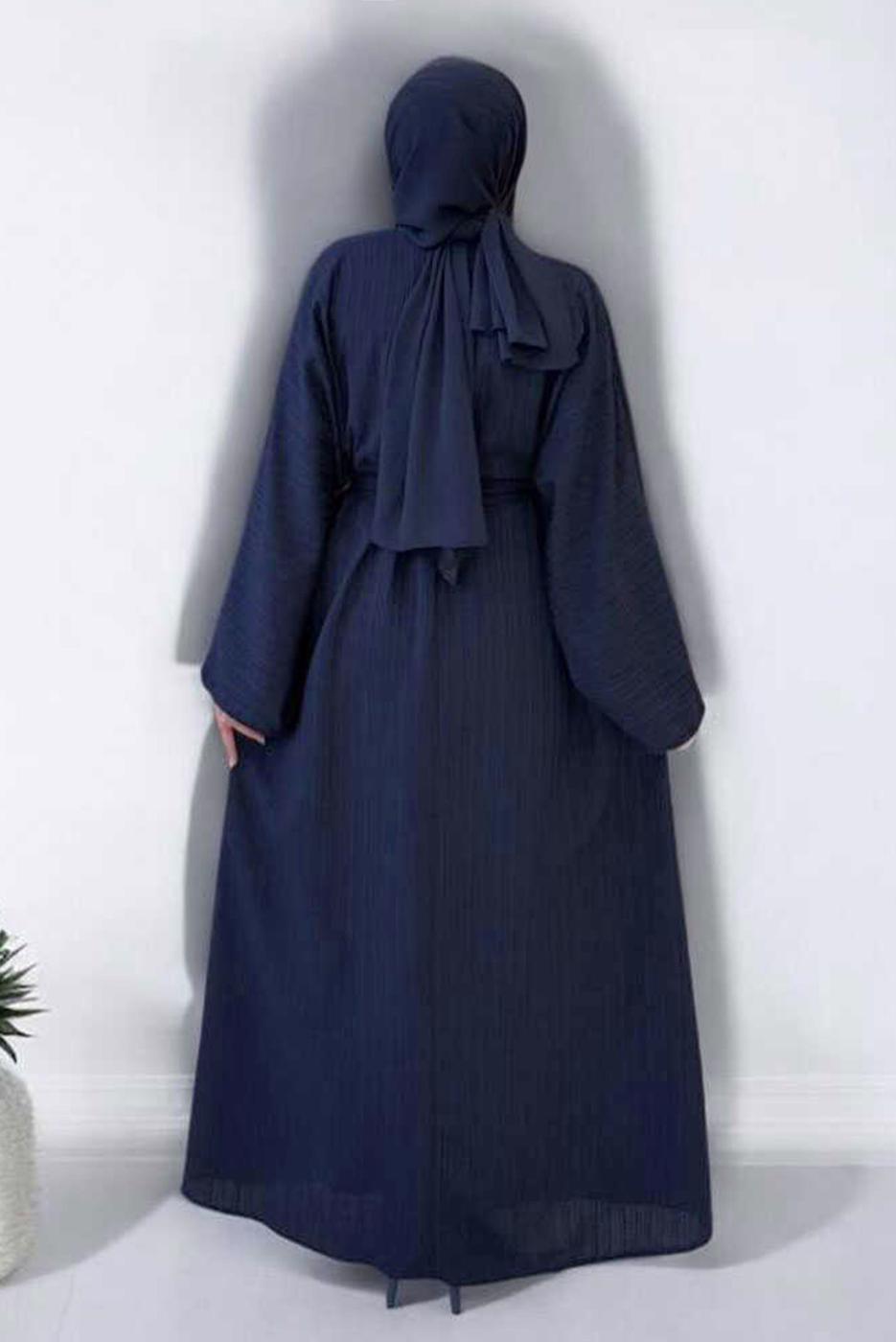 Vêtements hijab BLEU MARINE ABAYA CEINTURÉE T 71007